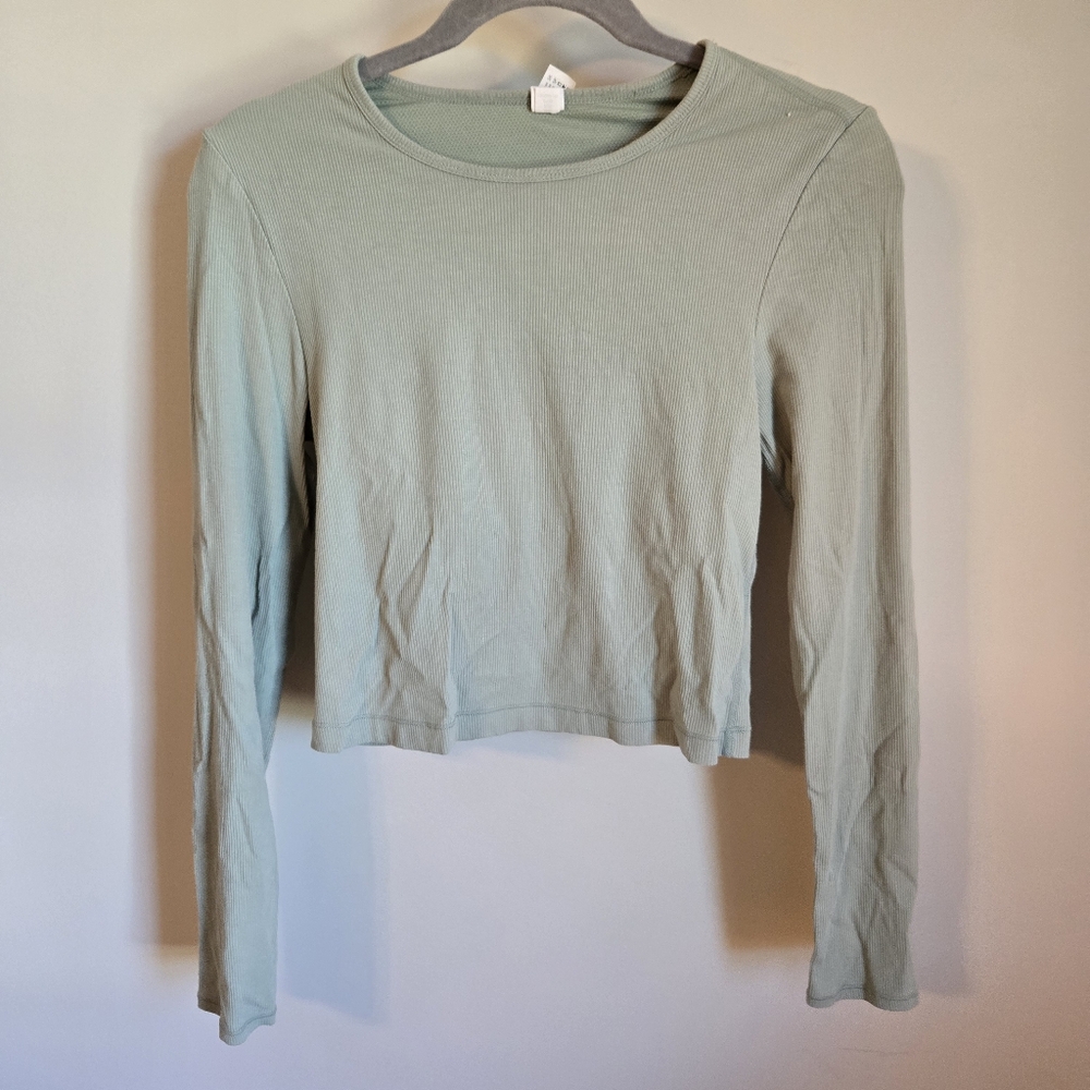 Yogalicious Long Sleeve Ribbed Crop Tee in Sage Green